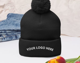 Customized Pom-Pom Beanie, Personalized Winter Hat, Company Merch, Custom, Customizable, Logo, Toque