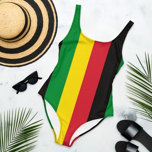 Jamaica Rasta One-Piece Swimsuit,  Eco-friendly, Jamaican Clothing, Jamaica Swimwear, Women&#39;s Swimsuit, Mothers Day Gift, Plus Size Swimwear