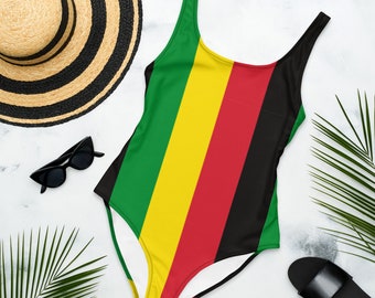 Jamaica Rasta One-Piece Swimsuit,  Eco-friendly, Jamaican Clothing, Jamaica Swimwear, Women's Swimsuit, Mothers Day Gift, Plus Size Swimwear