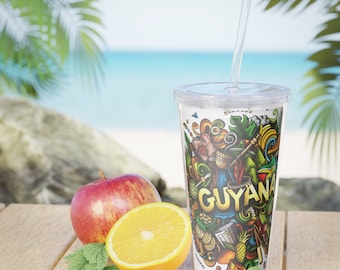 Guyana Carnival Drink Cup, Plastic Tumbler with Straw