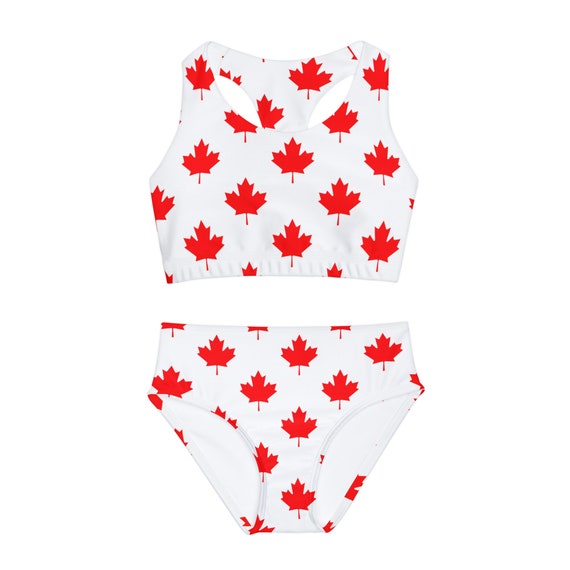 Canadian Kids Two Piece Swimsuit Canada Day Swimwear Canadian Flag One piece July 1st Red and White Swimsuit for Kids Maple Leaf Etsy UK