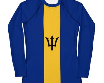 Barbados Flag Rashguard, Women's Rash Guard, Long Sleeve Swimwear, Water sports, UV protection , Quick dry fabric