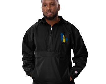 Barbados Windbreaker,  Embroidered Jacket, Champion Packable Jacket , Rain Jacket, Pull Over Coat, Bajan Clothing, Barbados tops