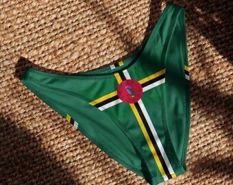 Dominica Flag, V-cut bikini bottom, Mas Domnik, Green Bikini, Plus Size Swimwear