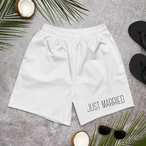 Custom Just Married, Swim Shorts, Swimming Trunks, Personalized Gift, Groom Gift, Honeymoon, Swimming Shorts, Minimalist, Wedding