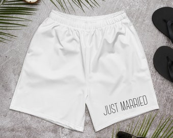 Custom Just Married, Swim Shorts, Swimming Trunks, Personalized Gift, Groom Gift, Honeymoon, Swimming Shorts, Minimalist, Wedding