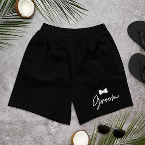 Custom Groom Swim Trunks, Bride and Groom Swimwear, Groom Gift, Honeymoon, Swimming Shorts, Personalized, Minimalist, Wedding, Bow Ties