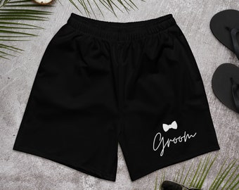 Custom Groom Swim Trunks, Bride and Groom Swimwear, Groom Gift, Honeymoon, Swimming Shorts, Personalized, Minimalist, Wedding, Bow Ties