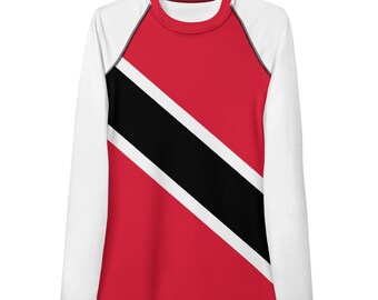 Trinidad Flag, Women's Rash Guard, Long Sleeve Swimwear,  Water sports, UV protection , Tobago, Quick dry fabric