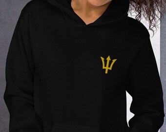 Barbados/Bajan Embroidered Unisex Hoodie, Barbados Trident, Bajan Hoodie, Bajan Sweater