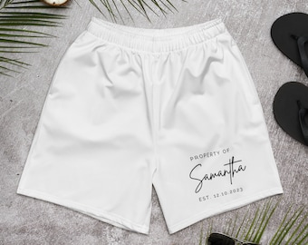 Property of Shorts, Custom Groom Swim Trunks, Groom Swimwear, Groom Gift, Honeymoon, Swimming Shorts, Personalized, Minimalist, Wedding