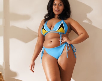 St. Lucia String Bikini, Large Bust Swimwear, Two Piece Swimsuit, Lucia Flag Swimsuit, Plus Size, Bikini Set, Petite Swimwear