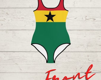 Ghana One Piece Swimsuit For Kids and Youth, Africa, African Swimwear, Gift for Her, Ghanaian