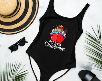 Merry Cruisemas Swimsuit, Merry Christmas, Santa on Vacation, Christmas trip, Christmas vacation, Women's Swimwear, Christmas Gift