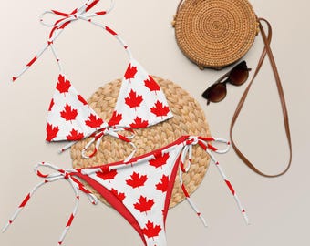 Canada Maple Leaf Bikini, Red Bikini, White Bikini,  Red Lining, Canada Day, Canadian Girl