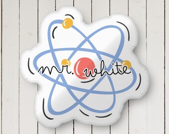 Personalized Science Teacher Pillow, Teacher Gift, Back to School, Custom Pillow, Atoms, Nucleus, Protons, Neutrons, Name Gift