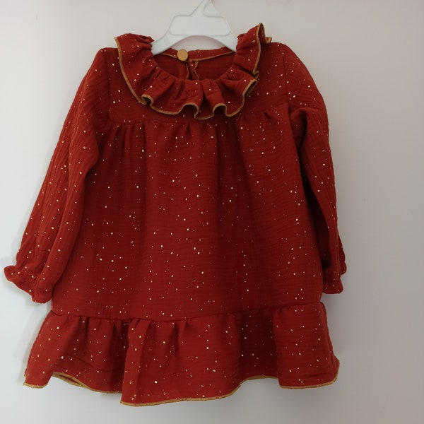 Robe fille double gaze cérémonie hiver