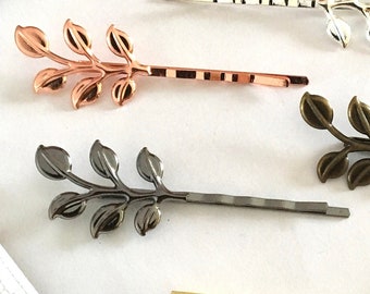 2-5 pcs,Leaf bobby pin,leaves bobby pins,rose gold bobby pins,hair findings,metal hair clips,DIY hair supplies,blank bobby pin.bobby pins.