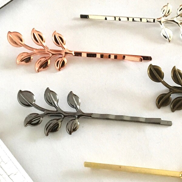 2-5 pcs,Leaf bobby pin,leaves bobby pins,rose gold bobby pins,hair findings,metal hair clips,DIY hair supplies,blank bobby pin.bobby pins.