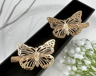 2 pcs,Butterfly hair clips,blank hair clips,filigree alligator clips,hair findings,metal hair clips,DIY hair supplies,ornate hair clip.