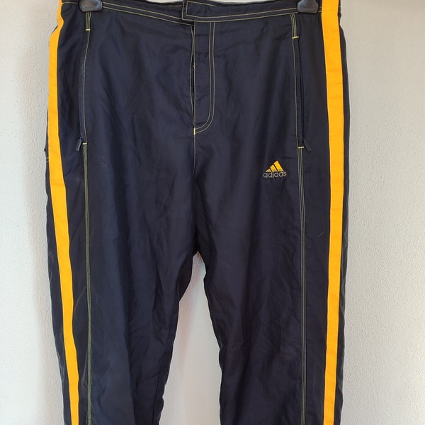 Vintage Adidas Tracksuit Trousers Blue with Yellow / Zippers to Flares / Retro 90s Track / Training Pants with Velcro XL