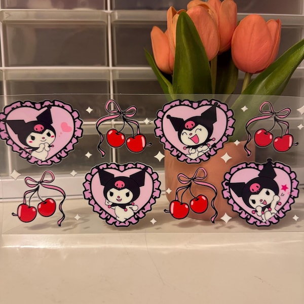 Kur0mi Cherry Coquette Purple Heart UV DTF | 16oz Uv Dtf Glass Cup Wrap