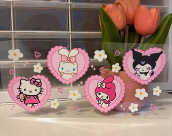 Kawaii Kitty Pink Heart & Friends UV DTF | Uv Dtf Glass Cup Wrap | Ready To Apply
