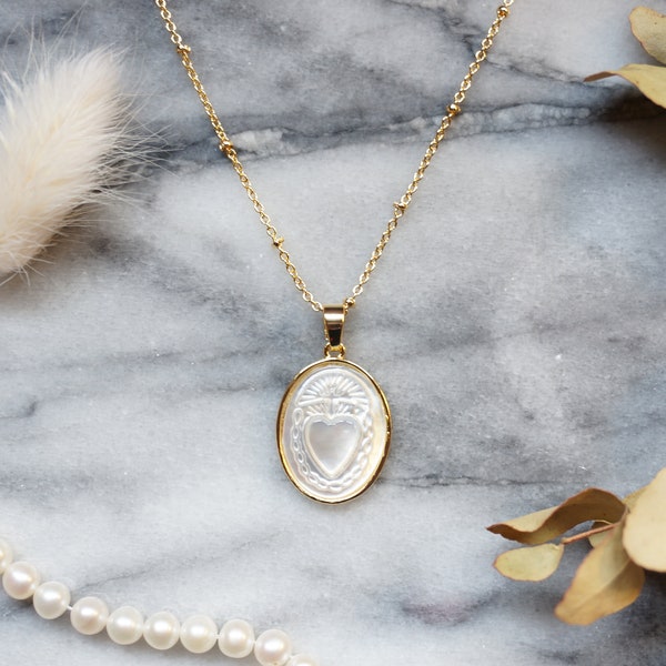 Sacred Heart Mother of Pearl Dainty Necklace