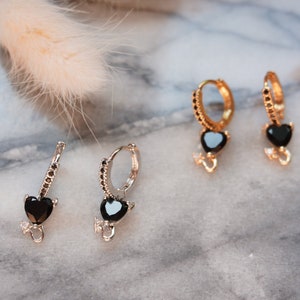 BEDAZZLED Gold/Silver Black Devil's Heart Mini Hoop/Huggie Earrings