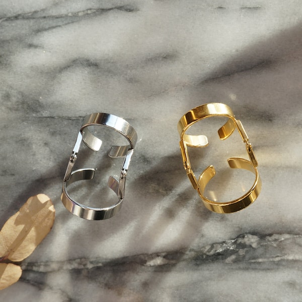 Minimal Knuckle Armour Joint Ring Gold/Silver / Adjustable Hinged Ring