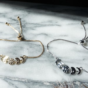 Hammered Moon Phase bracelet in Gold / Silver / Adjustable Bracelet