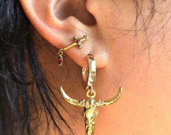 Gold Plated Bull Skull Earrings