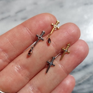 Tiny Sword Flat Back Piercing / Screw on Stud / Blood Drop / Tragus/ Conch/ Helix Piercing in Gold/ Silver