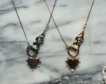 Hand Holding Heart Gold Silver Necklace UK