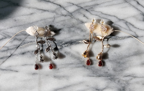 EMILY Rose and Blood Drop Dangle Way Earrings Gold, Silver