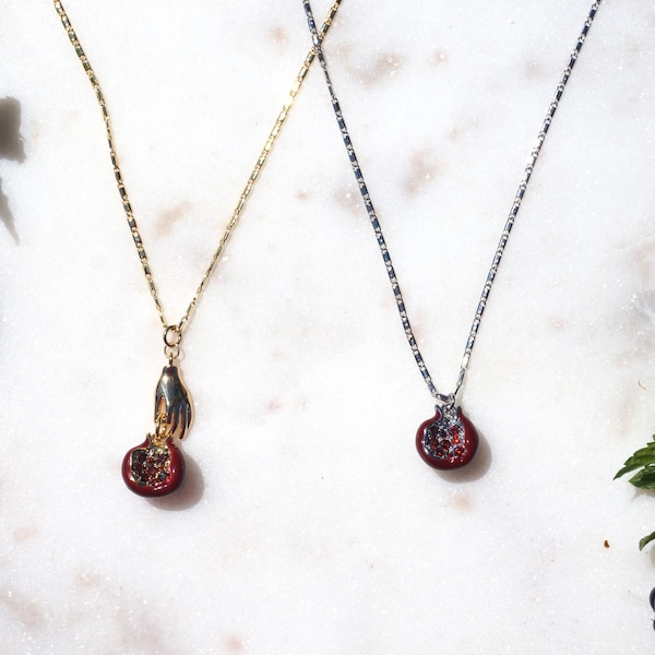 Persephone Crimson Pomegranate 18k Gold/Rhodium Plated Necklace