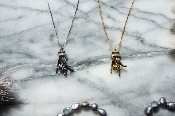 HORNS Gold Silver Hand Sign Necklace Etsy