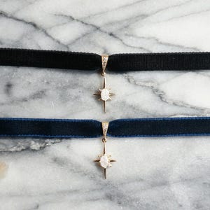 North Star Moonstone and Black / Deep Blue Stretch Velvet Choker/ Black