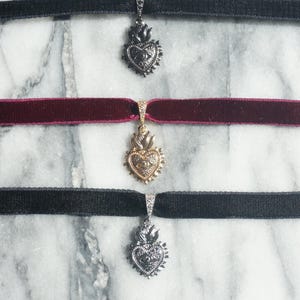 Sacred Heart with Evil Eye Pendant Velvet Choker /Black Velvet / Burgundy Velvet Choker