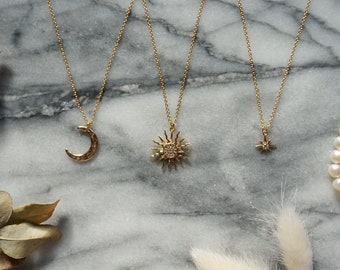 SOLSTICE Star / Sun / Moon Dainty Gold Necklaces