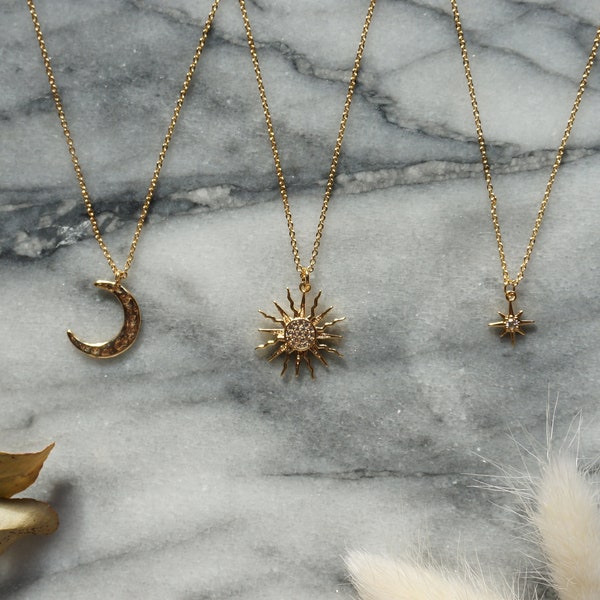 SOLSTICE Star / Sun / Moon Dainty Gold Necklaces