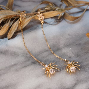 ARAGOG Gold/Silver Spider Dainty Chain Drop Earrings