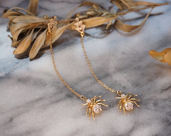ARAGOG Gold/Silver Spider Dainty Chain Drop Earrings