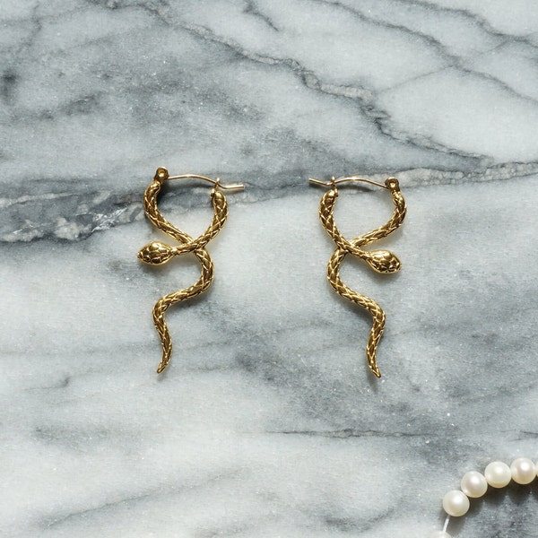 CLEOPATRA Gold Twisted Snake Earrings / Snake Hoop Earrings / Statement Earrings