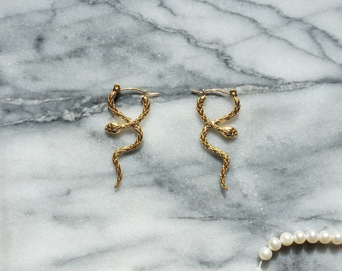 14K Gold Plated Snake Chain Tassel Earring Post, Gold Tone Chain