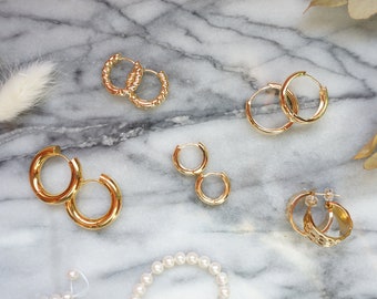 Gold Chunky Hoop Earrings / 24k Gold Plated