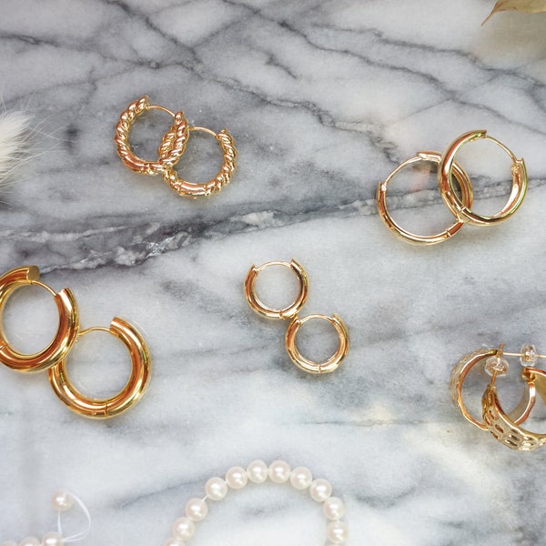 Gold Chunky Hoop Earrings / 24k Gold Plated