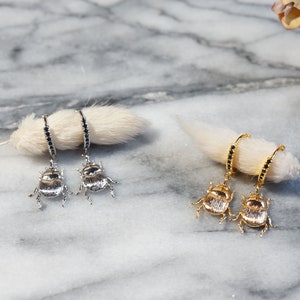 SCARAB Gold / Silver Egyptian Beetle Hoop / Huggie Earrings