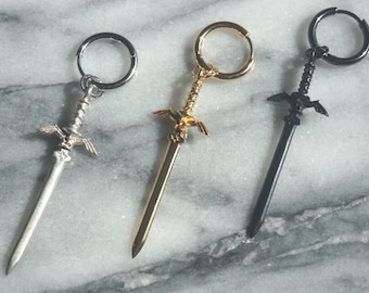 LEGEND Gold / Silver / Gunmetal Sword Huggie Hoop Earring SINGLE / Zelda Master Sword Earring