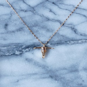 Bull Skull Gold Necklace / Cow Skull Charm Necklace